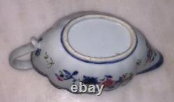 Scarce Chinese 18th C Tobacco Leaf and Court Scene Porcelain Sauce Boat C 1740