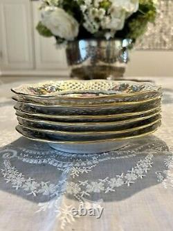 Set 6 Dresden Hand Painted Reticulated Floral Butterfly Dessert Porcelain Plates