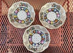 Set 6 Dresden Hand Painted Reticulated Floral Butterfly Dessert Porcelain Plates