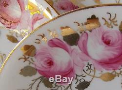 Set Of Six Beautiful Hand Painted Pink Roses White Porcelain Dessert Plates