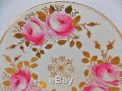 Set Of Six Beautiful Hand Painted Pink Roses White Porcelain Dessert Plates