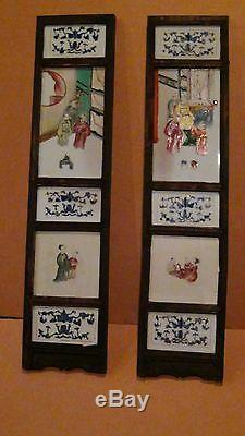 Set Of2 Antique 18c Chinese Porcelain Hand Painted Mounted Plaques 5 In Each