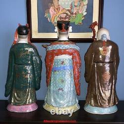 Set of 3 Chinese Republic Famille Rose Porcelain Statues Sanxing Fu Lu Shou