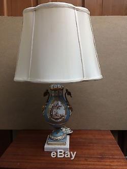 Sevre Paris Style French Porcelain Table Lamp Gold Gilt Hand Painted Scene