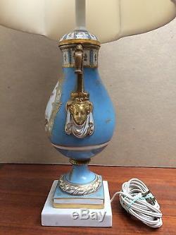 Sevre Paris Style French Porcelain Table Lamp Gold Gilt Hand Painted Scene