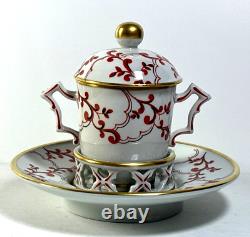 Sevres France Hand Painted Mustard Condiment Porcelain Jar & Plate Antique