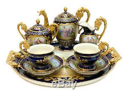 Sevres France Hand Painted Porcelain Tete-a-Tete Tea Service, circa 1900