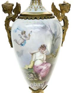 Sevres France Porcelain Hand Painted Decorative Urn, Late 19th Century