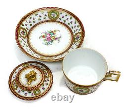 Sevres France Porcelain Lidded Cup and Saucer. Hand Painted Flowers