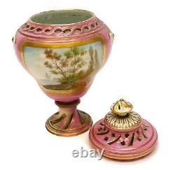 Sevres Hand Painted Porcelain Covered Urn, circa 1900. Courting scene