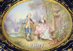 Sevres Hand Painted Porcelain Dual Handled Tray, c1920. Signed. Courting Scenes