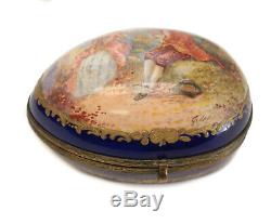 Sevres Hand Painted Porcelain Egg Form Box, 19th Century. Courting Scenes