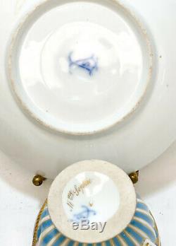 Sevres Hand Painted Porcelain Lidded Cup & Saucer, 19th C Madame Sophie