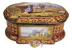 Sevres Hand Painted Porcelain Magestic Red Gold Country Life Scenes Box c. 1804