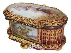 Sevres Hand Painted Porcelain Magestic Red Gold Country Life Scenes Box c. 1804