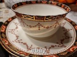 Sevres Imari Pattern Tea Set, Hand Painted Flowers, Raised Gold C. 1850 Very Rare