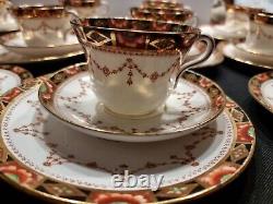 Sevres Imari Pattern Tea Set, Hand Painted Flowers, Raised Gold C. 1850 Very Rare