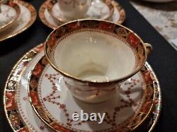 Sevres Imari Pattern Tea Set, Hand Painted Flowers, Raised Gold C. 1850 Very Rare