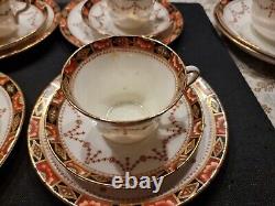 Sevres Imari Pattern Tea Set, Hand Painted Flowers, Raised Gold C. 1850 Very Rare