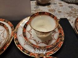 Sevres Imari Pattern Tea Set, Hand Painted Flowers, Raised Gold C. 1850 Very Rare