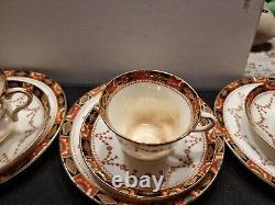 Sevres Imari Pattern Tea Set, Hand Painted Flowers, Raised Gold C. 1850 Very Rare
