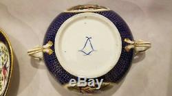Sevres Porcelain Bowl, Lid, Tray Hand painting decoration withexotic birds 18-19c