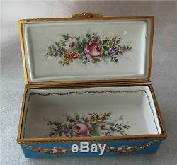 Sevres Porcelain Box Gilded Bronze Ormolu Hand Painted Flowers 1850's