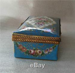 Sevres Porcelain Box Gilded Bronze Ormolu Hand Painted Flowers 1850's