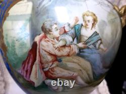 Sevres Porcelain Vase/ Urn Brass Ormulo With Rams Head Handles Hand Painted