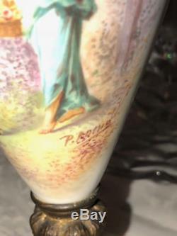 Sevres Styled Porcelain Vase Urn Hand-Painted Figural Scene Signed Champleve 11
