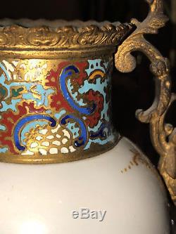 Sevres Styled Porcelain Vase Urn Hand-Painted Figural Scene Signed Champleve 11