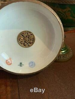 Sevres style 19th century box green porcelain handpainted antique bonbonniere
