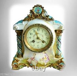 Sevres style French vintage hand painted porcelain clock artist signed