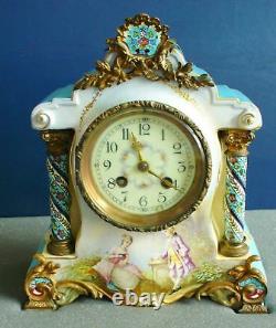 Sevres style French vintage hand painted porcelain clock artist signed