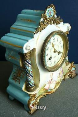 Sevres style French vintage hand painted porcelain clock artist signed