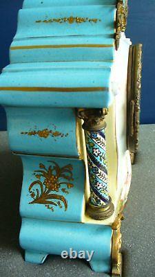 Sevres style French vintage hand painted porcelain clock artist signed