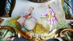 Sevres style French vintage hand painted porcelain clock artist signed