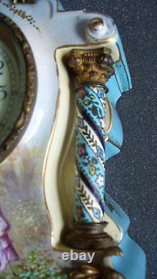 Sevres style French vintage hand painted porcelain clock artist signed