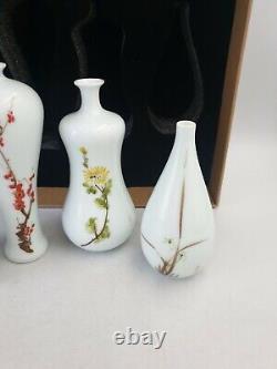 Shougong Huaqi Japan Fine Porcelain Vases Hand Painted Floral Motif 4pc Bxd Set