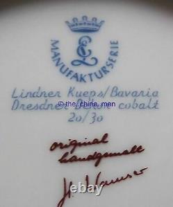 Signed 11.75 GERMAN DRESDEN LINDNER COBALT handpainted SPRAYS CABINET PLATE