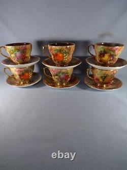 Sovereign China Hand Painted Collectors Piece Fallen Fruit Six Cups & Saucers