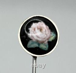 Sterling Silver Stick Porcelain Hand painted Flower Pin Hat CNB Hallmarked 1980s