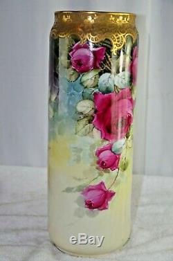 Stunning! D&C Limoges Antique France Hand Painted Porcelain Vase Roses16.5