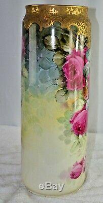 Stunning! D&C Limoges Antique France Hand Painted Porcelain Vase Roses16.5