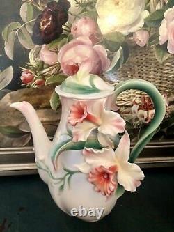 Stunning Franz Porcelain Hand Painted Flower Rare Tea Pot