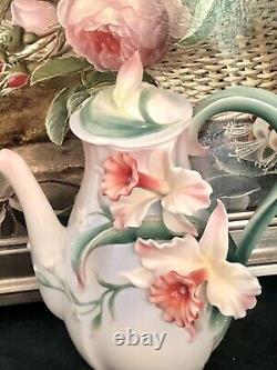 Stunning Franz Porcelain Hand Painted Flower Rare Tea Pot