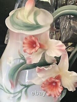 Stunning Franz Porcelain Hand Painted Flower Rare Tea Pot