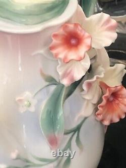 Stunning Franz Porcelain Hand Painted Flower Rare Tea Pot