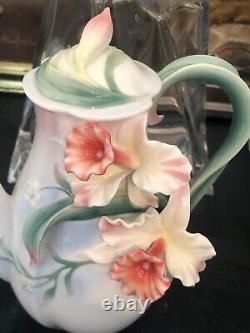 Stunning Franz Porcelain Hand Painted Flower Rare Tea Pot