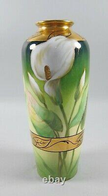 Stunning Pickard Calla Lily Hand Painted 10 Vase Artist Signed Marker